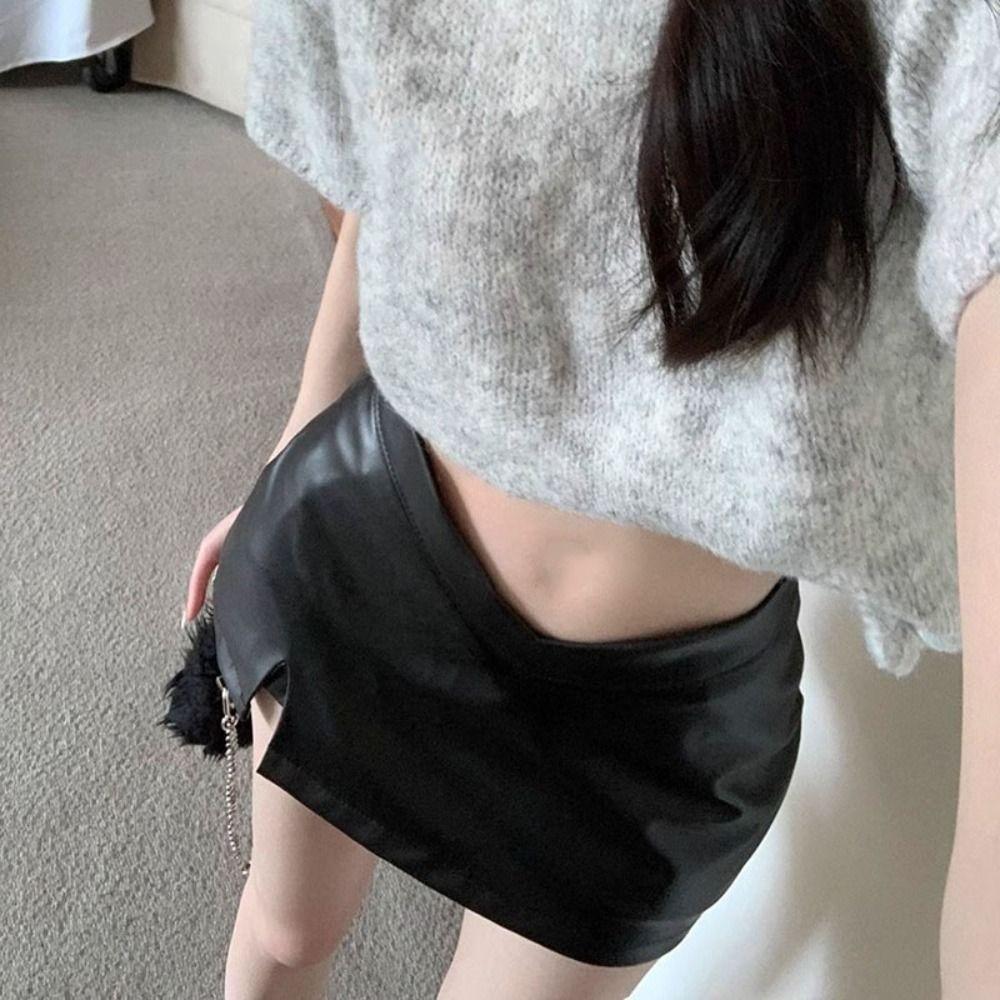 Waterproof Short Mini Skirts Solid Color High Waist A-line Skirt Harajuku PU Leather Skirt Summer