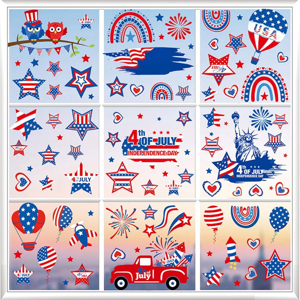 9 Patriotic Window Stickers Window Stickers Vintage American Star Flag Fireworks Window Decorations For Independence Day Family Gatherings Gla