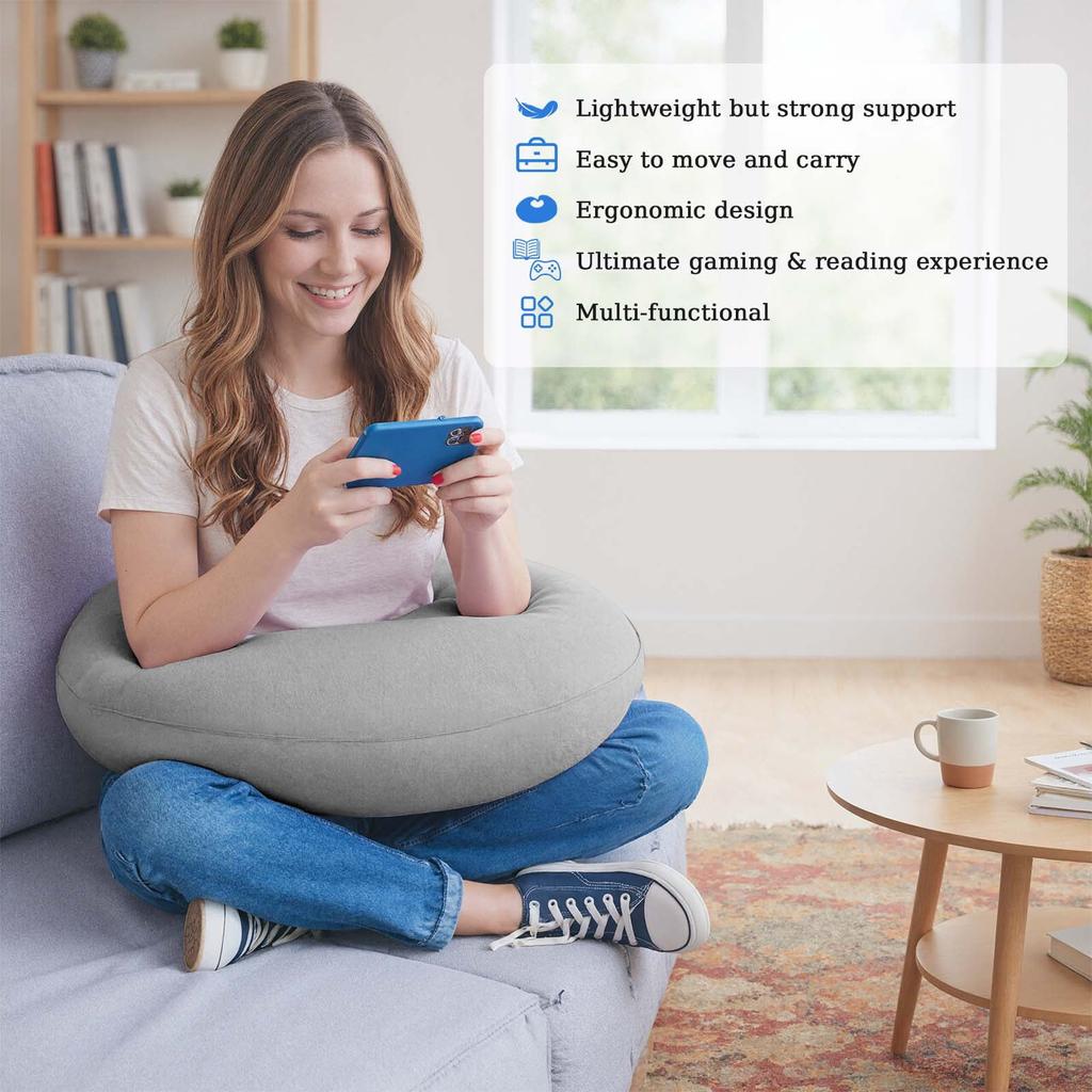 Ergonomic Gaming Pillow, Velvet U-Shaped Lap Cushion with Memory Foam for Long Sessions, Arm Support Reading Pillows for Bed & Sofa
