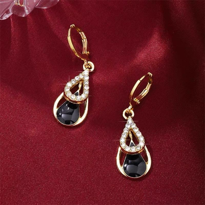 New Rhinestone Water Droplet Black Hollow Earrings For Woman Fashion Korean Jewelry Temperament Girl's Daily Wear Earrings
