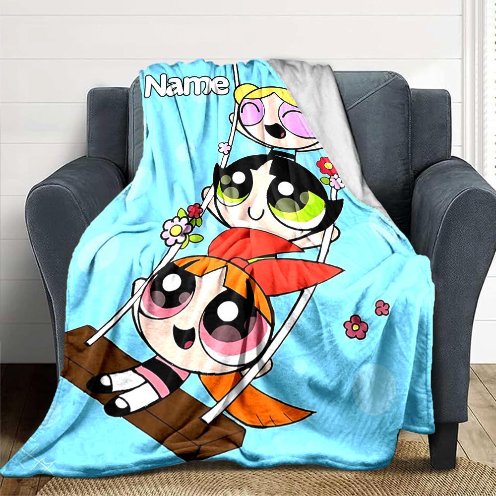 Custom Name Powerpuff Girls Party Blanket For Couch Bed Plush Cozy Fuzzy Blanket Super Soft Warm Blankets For Fall And Winter 0916295