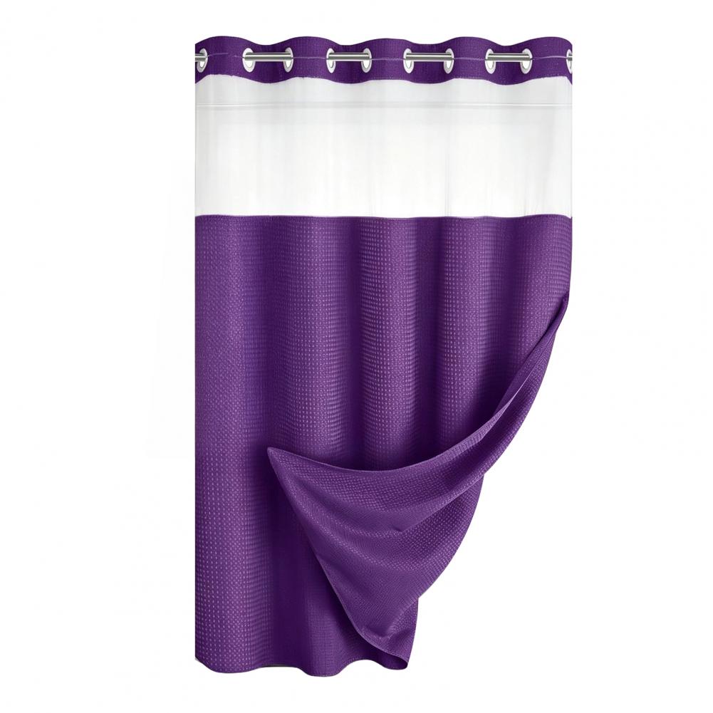 Waterproof Shower Curtain With Translucent Mesh Top And Snap On Liner Hookless Design