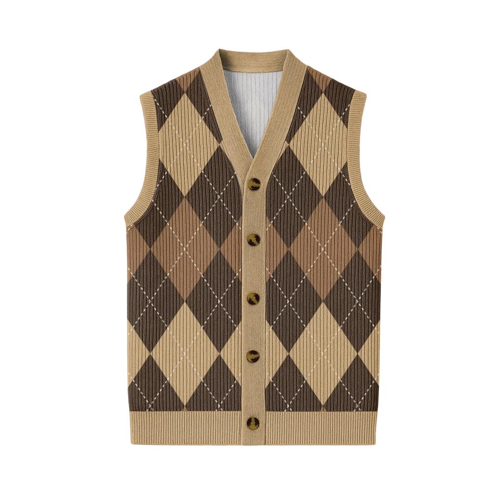 Мужской вязаный кардиган-жилет без рукавов с V-образным вырезом