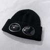 Unisex Goggle Lens Beanie Hat Winter Ski Knitted with Built-in Goggles, Solid Color Ribbed Cuff for Men Women