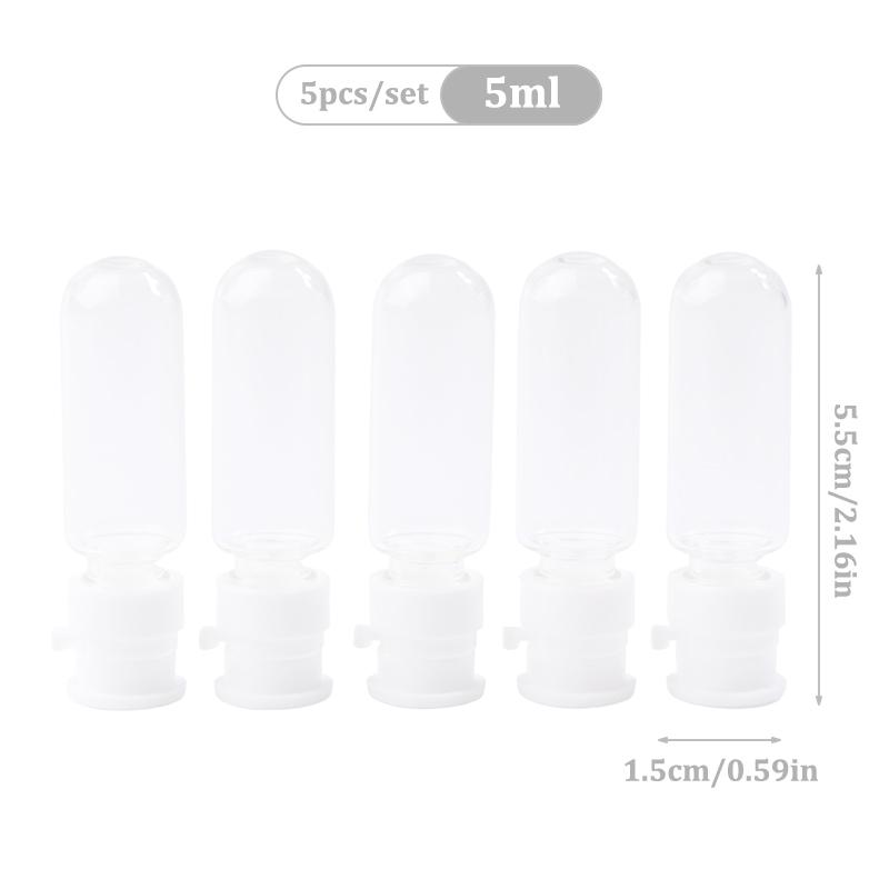 5Pcs 2/3/5/10Ml Mini Refillable Bottle Transparent With Cap Empty Sample Vial Powder Solid Storage Essential Oil Bottle