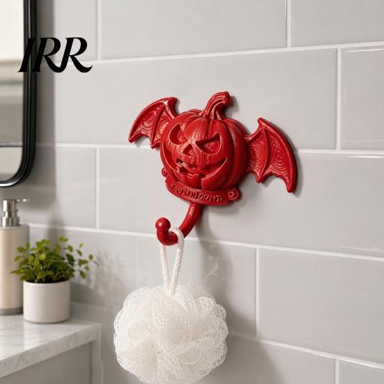 No Drill Wall Hook Devil Pumpkin Bat Hook, Halloween No-Drill Adhesive for Keys Orange Bags, Strong Sticky Damage-Free Decorative Hooks