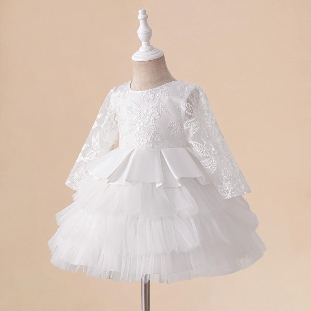 Toddler White Wedding Baptism Baby Girl Dress Tulle Bow 1st Birthday Party Evening Princess Dresses for Girl Bridemaid Prom Gown