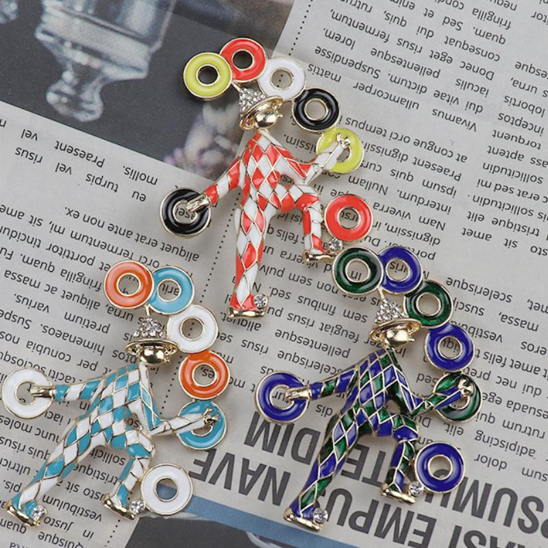 Blucome Alloy Enamel Pins Vintage Circus Clown Replica Brooch for Woman Man Suit Scarf Christmas Gifts