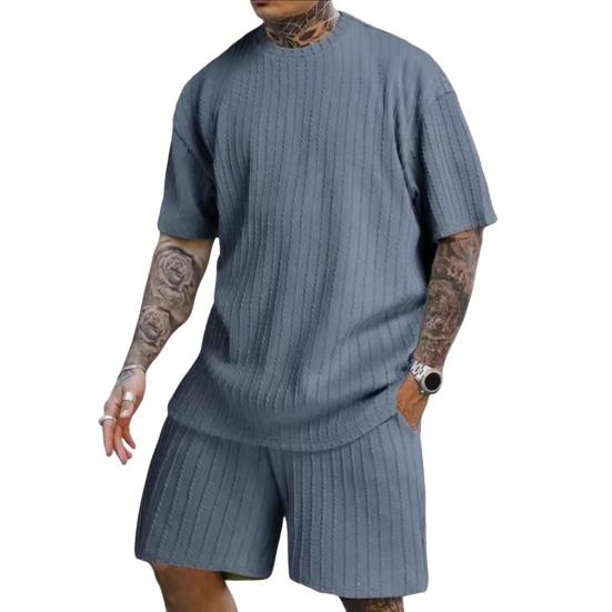 2 шт./компл. Мужской спортивный костюм Футболка с коротким рукавом и круглым вырезом Эластичная талия Широкие штанины