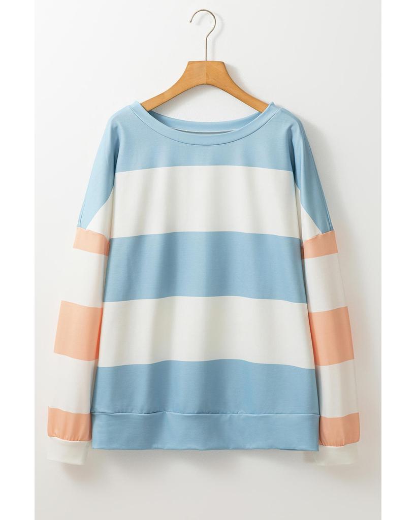 Azura Exchange Светло-голубой полосатый топ с заниженной линией плеч и длинными рукавами в цветочных блоках