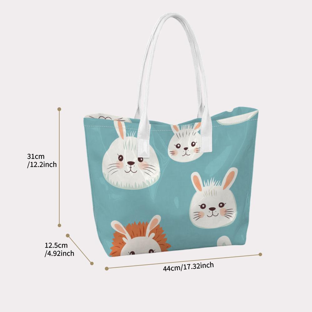 Cute Rabbit Printed Tote Bag Portable Daily Use Shopping Shoulder Bag for Women
