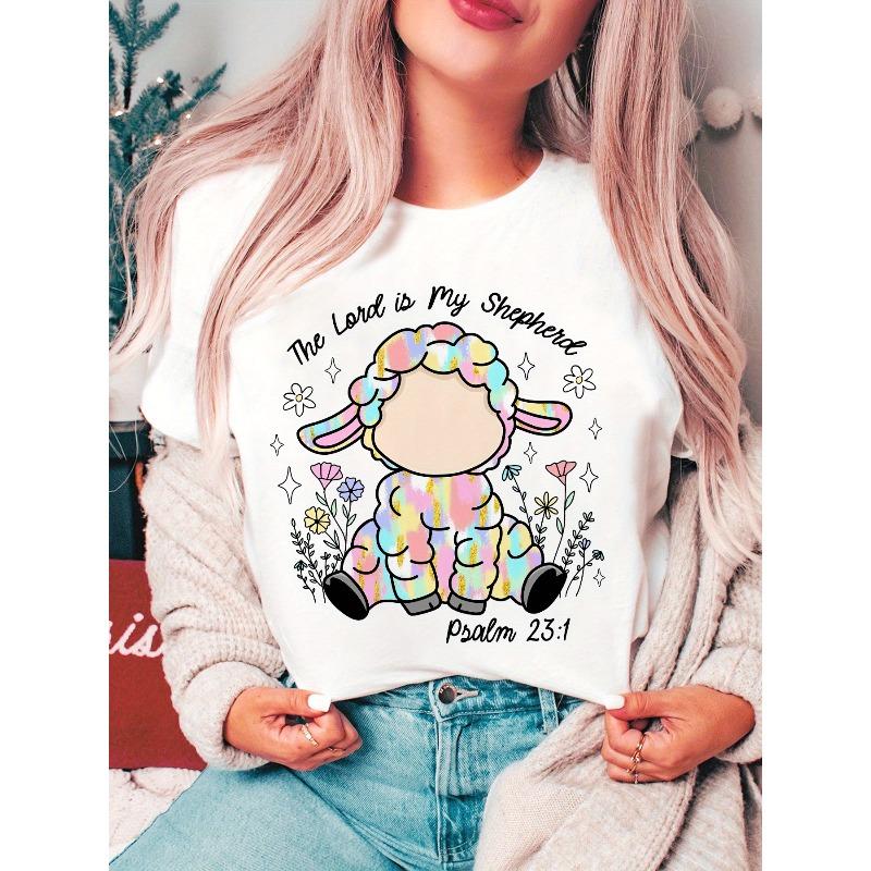 Graphic Print T-Shirt for Christian Easter, Featuring A Short Sleeve Crew Neck Design, Perfect for Casual Wear in Spring and Summer,