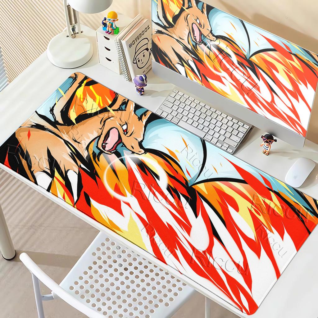 Mouse Pad Anime Offices Accessories Large Carpet Gamer Computer Mechanical Keyboard Rugs P-Pokemons Charizard Pattern Desk Mat