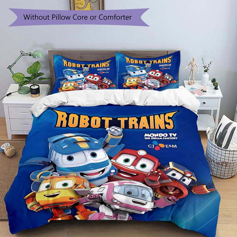 Robot Trains Adventure Print 3Pcs Bedding Setduvet Cover With 2 Bedropillowcase Home Birthday Gift