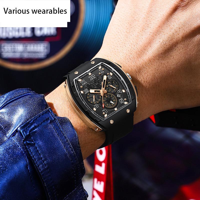 Новые винные бочки квадратные кварцевые часы мужские простые досуговые три глаза шесть игл мужские часы календарь водонепроницаемые часы