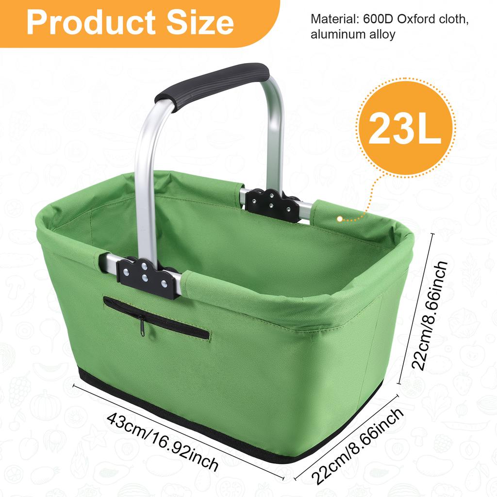 23L Foldable Storage Bag Shopping Basket with Handle Portable Garden Grocery Basket For Outdoor Travel Picnic Campsite Organizer