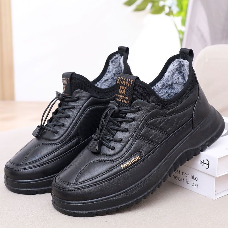 Зимние теплые кожаные ботинки мужские хлопковые ботинки с набивкой утолщенные теплые нескользящие пожилые спортивные туфли для папы обувь для пожилых