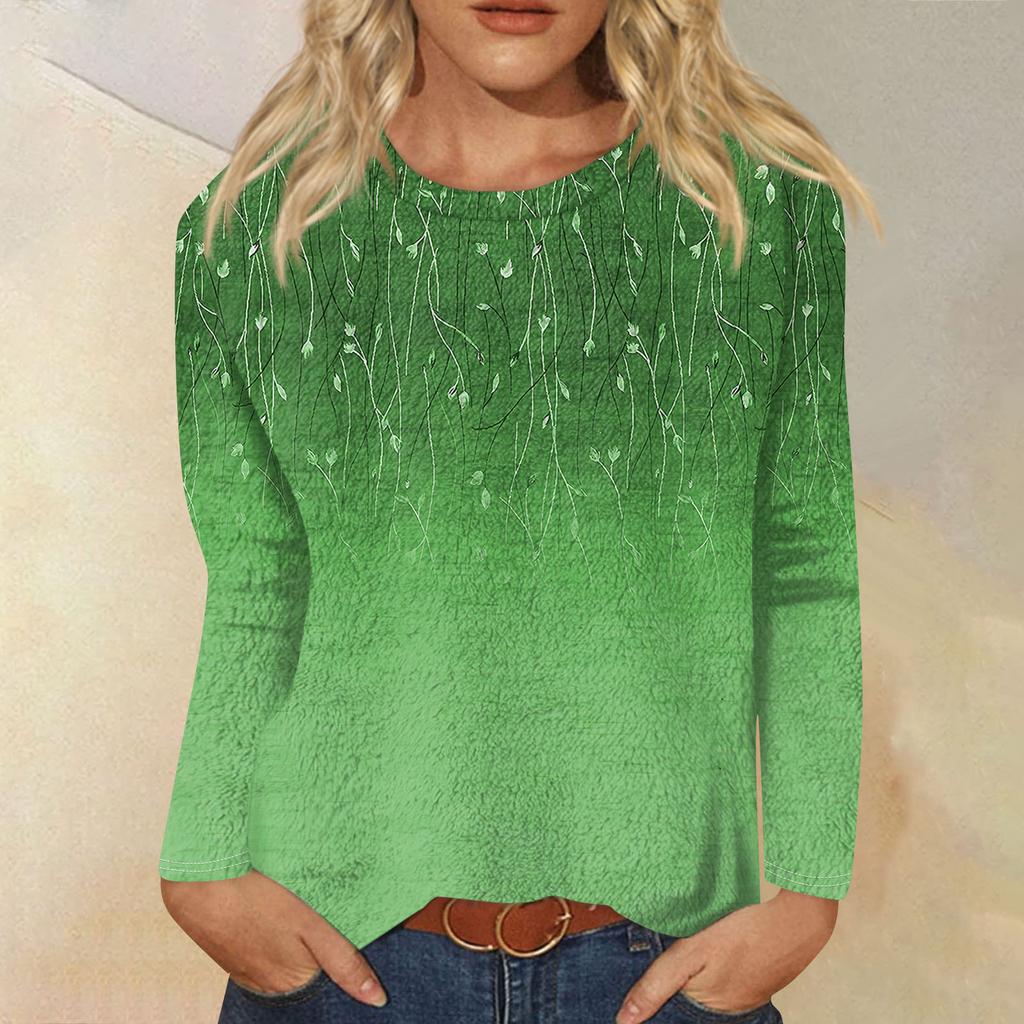 Женская модная повседневная фланелевая футболка с длинным рукавом и круглым вырезом с принтом