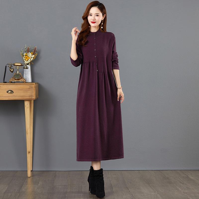Осеннее базовое платье женское осенне-зимнее с пальто длинный ленивый ветер вязаный свитер однотонный большого размера свитер юбка