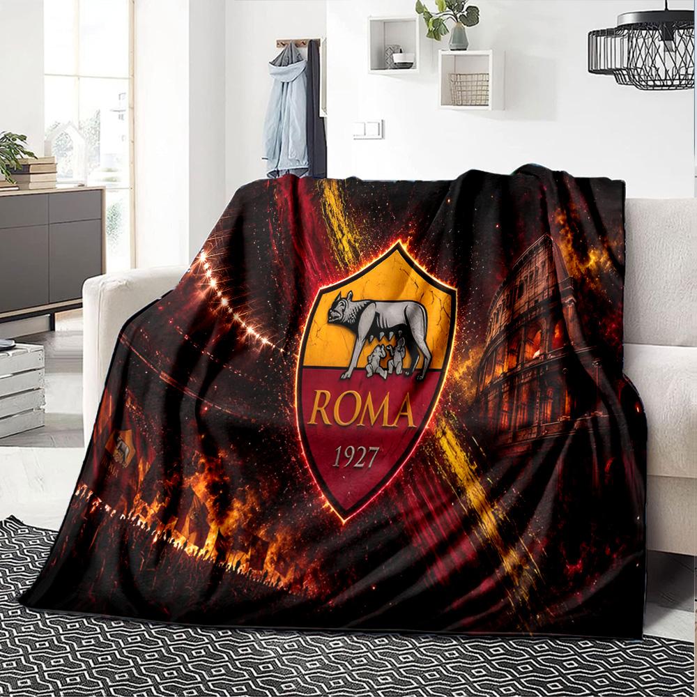 Roma Football Club Crest Flannel Blanket, Soft Polyester, Modern Design, All-Season for Camping, Travel, Gifts for holidays or birthdays