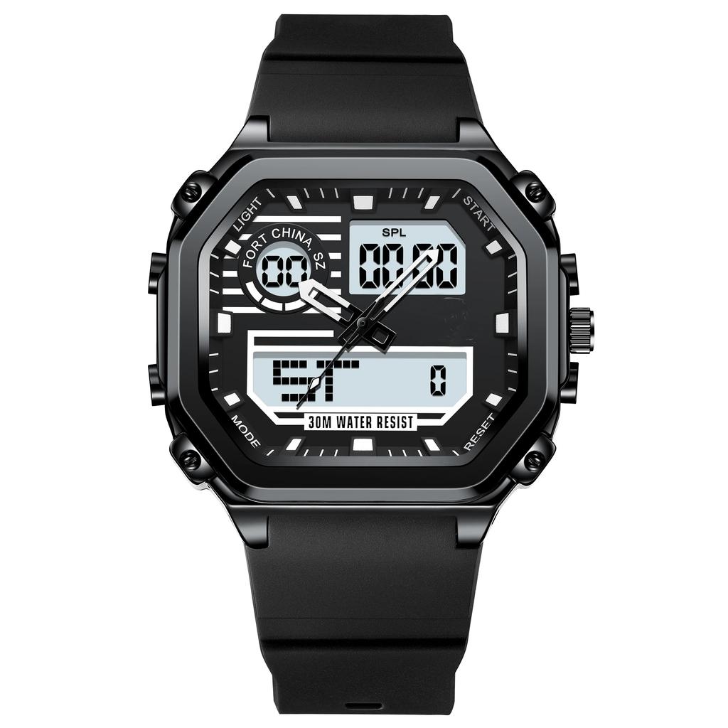 Спортивные квадратные мужские часы Водонепроницаемые Светодиодные светящиеся Неделя Дата Наручные часы Силиконовый ремешок Электронные кварцевые часы