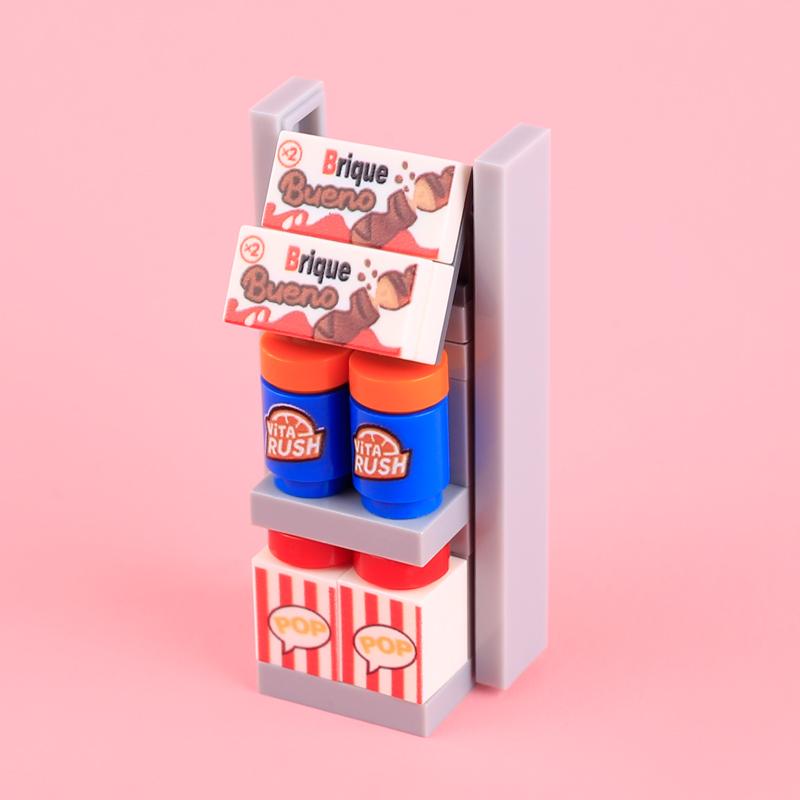 City Street View Furniture Building Blocks Kitchen Food Hotel Television Gas Station Bar Counter Pizza Oven Trash Can Bricks Toy