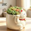 Durable Waterproof Resin Planter Cute Fortune Cat Planter, Beckoning Kitty Flower Pot, Auspicious Cartoon Animal Pot Plant for Succulents, Indoor