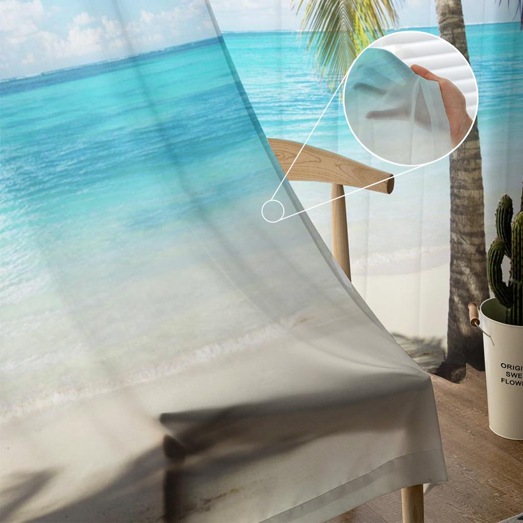 Beach Sky Clouds Coconut Trees Sea Landscape Curtains Tulle For Living Room Bedroom Kitchen Chiffon Sheer Window Treatment Decor