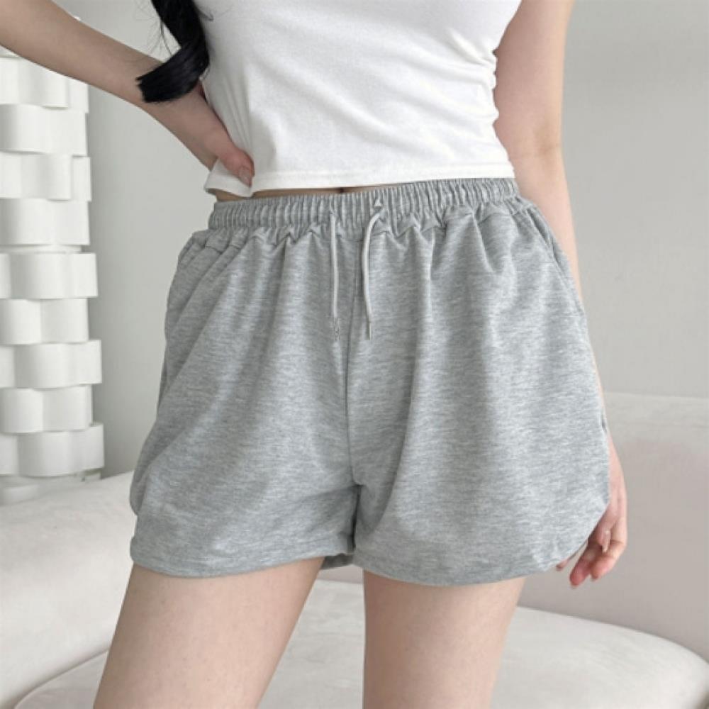 New Arrivals Open Run Women Casual Solid Color Round Hem Elastic Waist 3 4 Short