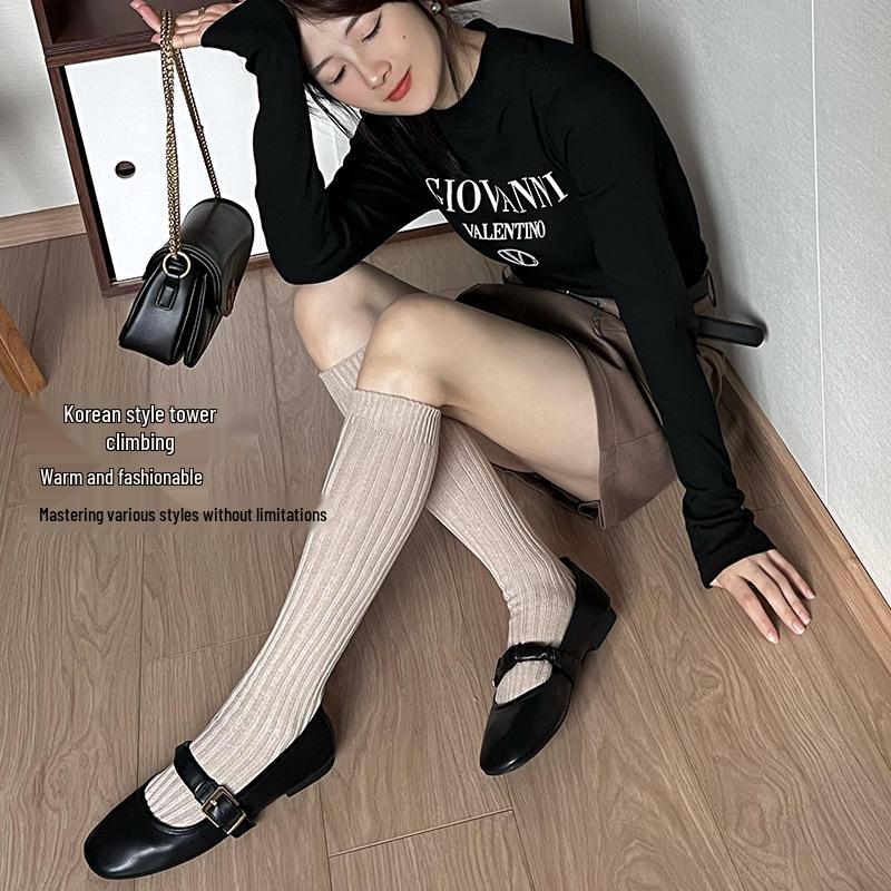 Женские бежевые хлопковые теплые носки выше колена Plusox - Коллекция Осень/Зима