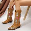 Женские сапоги, новые удобные сапоги до середины голени в стиле ретро, женские вышитые ковбойские сапоги для девушек-ковбоев, модная обувь для женщин с высоким верхом