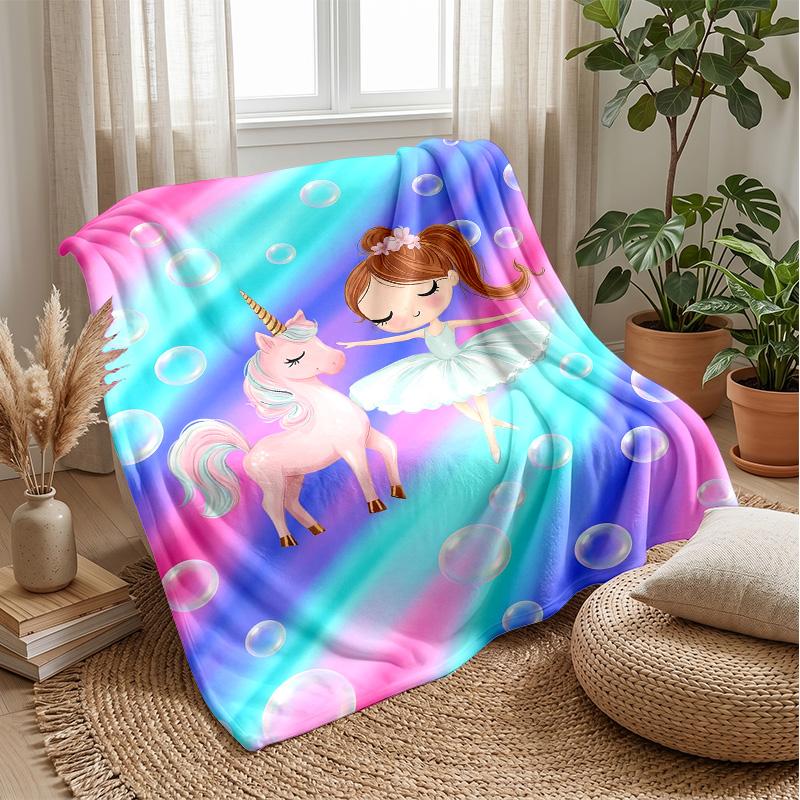 Unicorn and Ballerina Dance Theme blanket Lightweight Warm Flannel Blanket Decorative Throw Blanket for Home Decoration
