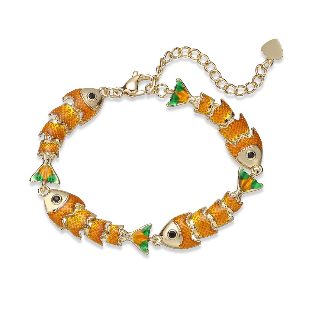 Colorful Fish-Motif Fashion Metal Zircon Handmade Colored Bracelet/Stud Earrings Women's Lucky Charm Accessories Gift
