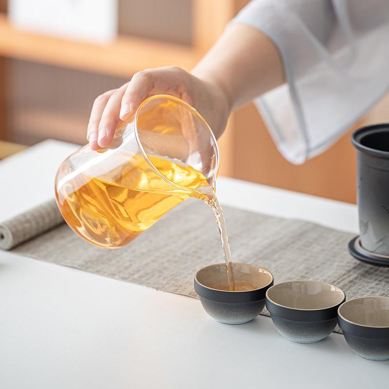 Gradual change ceramic outdoor travel tea set Kuaike set glass pot one pot six cups pot portable can be printed with gifts