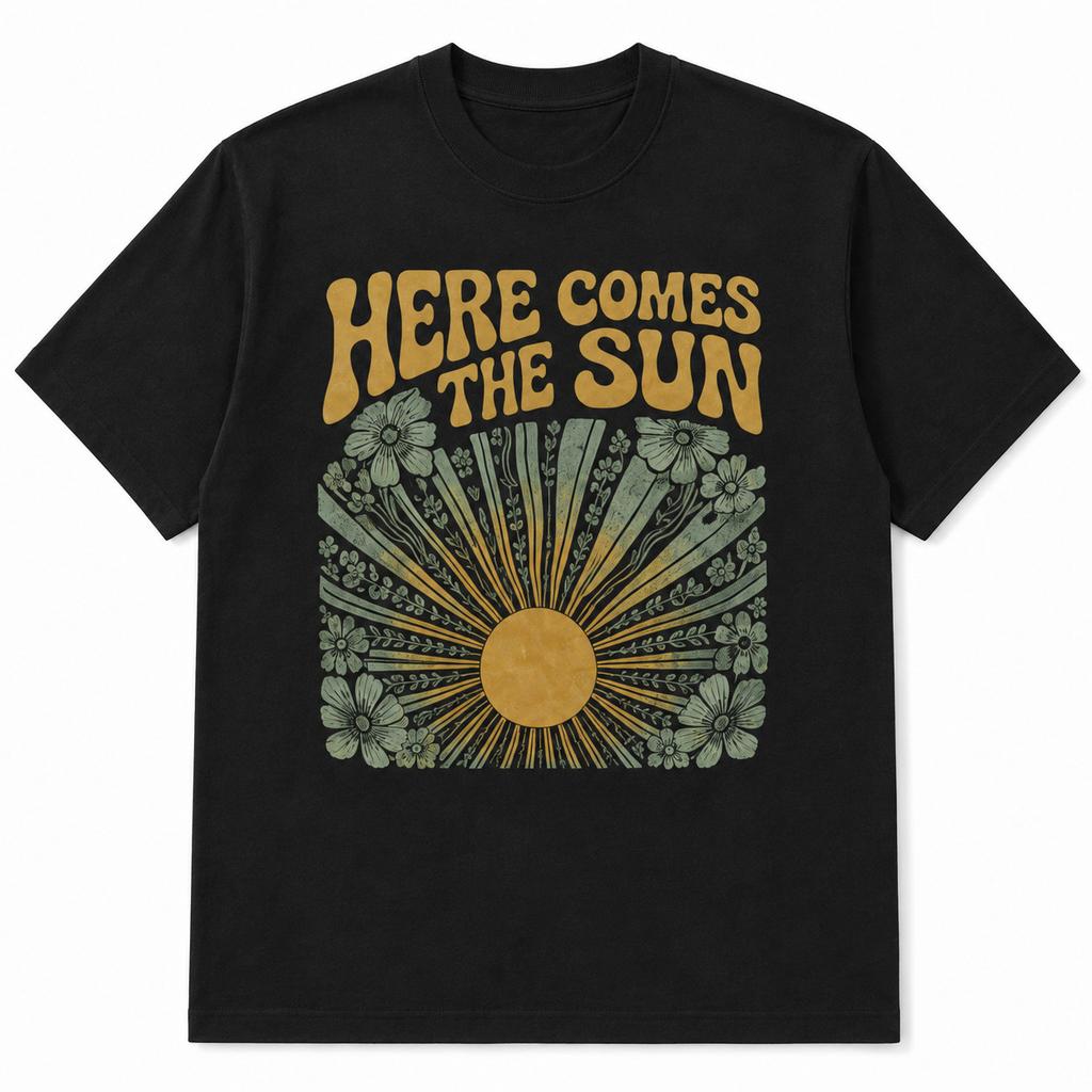 Here Comes The Sun Shirt Retro 70s Floral Boho Vintage Graphic Tee