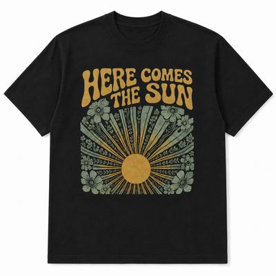 Here Comes The Sun Shirt Retro 70s Floral Boho Vintage Graphic Tee