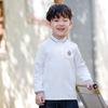 Boys' Long-Sleeve Velvet Polo Shirt - White School Uniform for Older Children In Winter