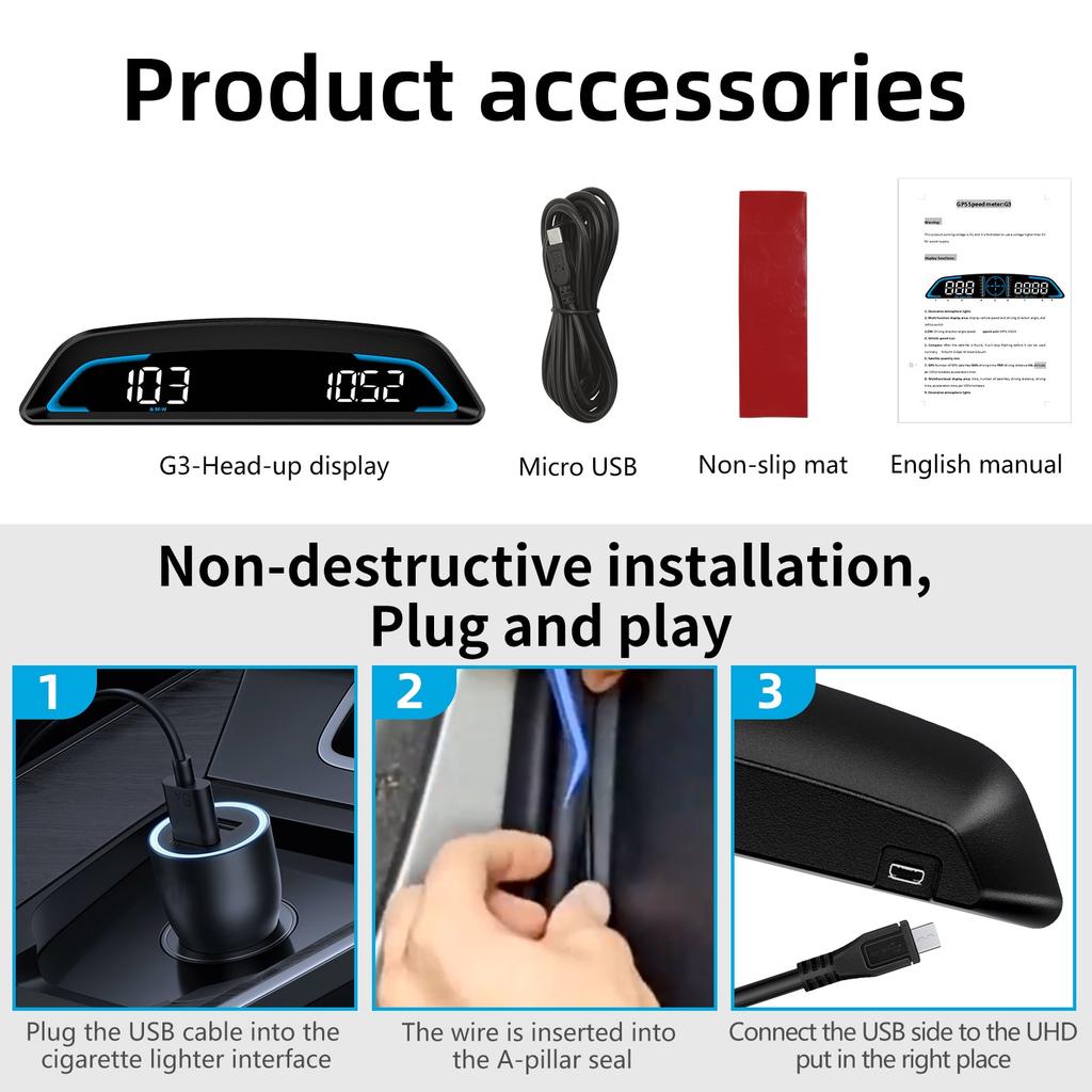 AD G3 / B3 Head Up Display OBD2 GPS Smart Car HUD Цифровой спидометр Охранная сигнализация RPM Температура воды Тахометр Часы