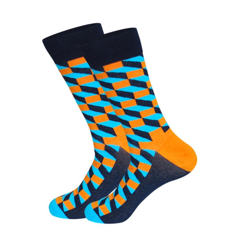 Men's Fashion Socks Cotton Wedding Socks Paragraph Diamond Pattern Geometric Business In Tube Socks