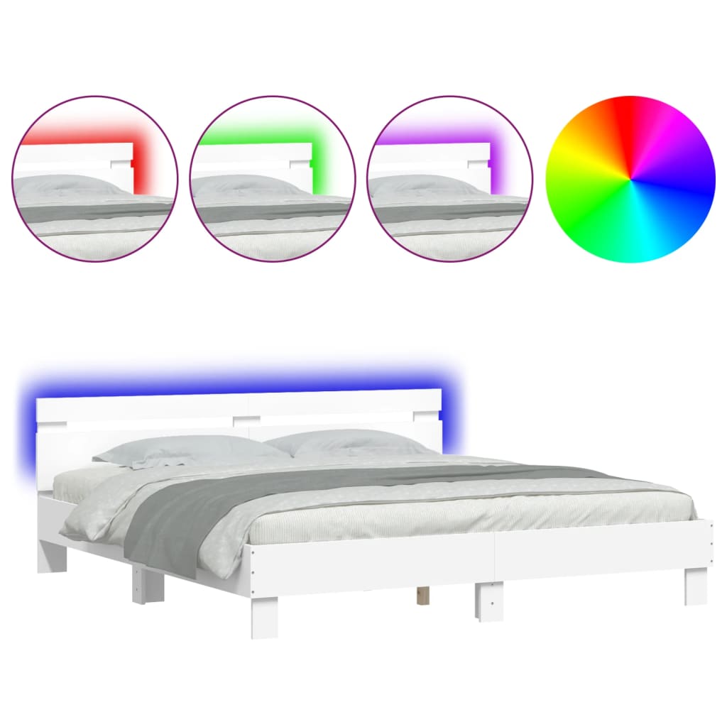 Vidaxl Rama Łóżka Z Wezgłowiem I Led, Biała, 160X200 Cm