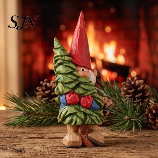 Small Statue Collections Rustic Resin Gnome Ornament, Hand Painted Nordic Style Dwarf Figurine for Holiday Home Ornaments Decor and Garden Decoration,