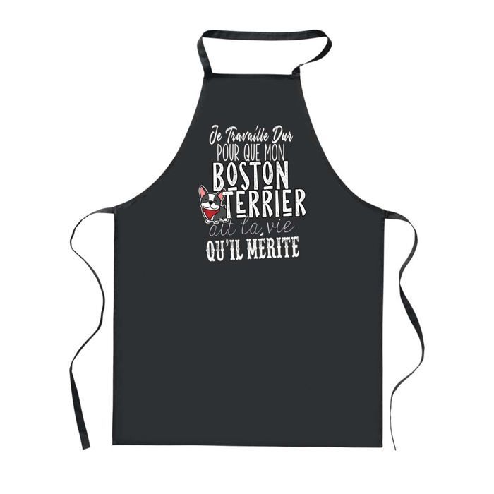 Tablier de cuisine - PLANETEE - Boston Terrier - Noir - 90x60 cm - Imprimé durable