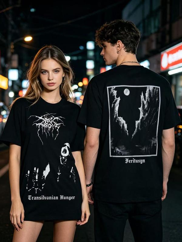 Унисекс рубашка Хлопок Оверсайз Большой размер Новая Darkthrone Transilvanian Hunger Альбом Блэк-метал группа Унисекс рубашка