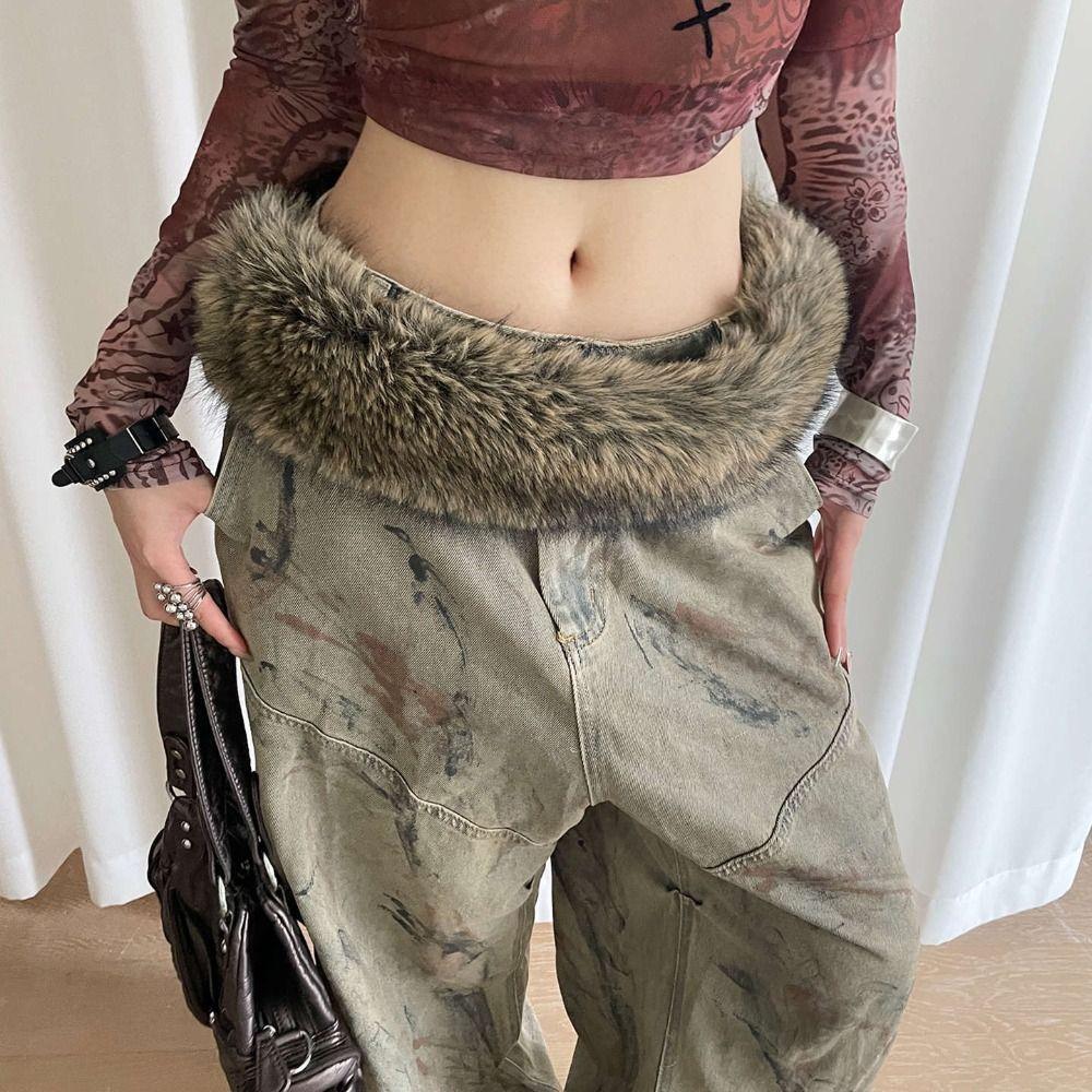 Rivet Furry Fur Belt Y2k Plush Belt Vintage Furry Waistband Daily