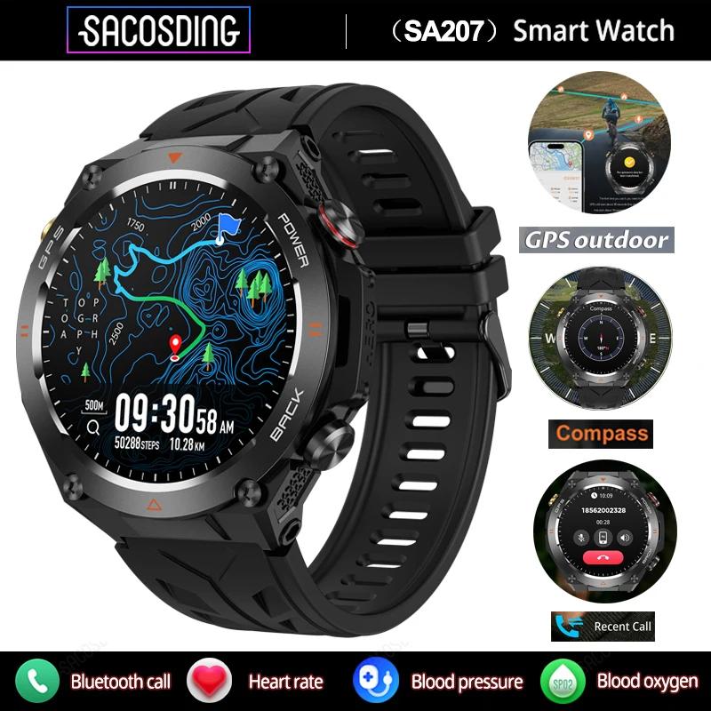 SACOSDING SA207 GPS Sports Smart Watch Compass Flashlight Outdoors 1ATM Waterproof HD Bluetooth Call Voice Assistant Smartwatch