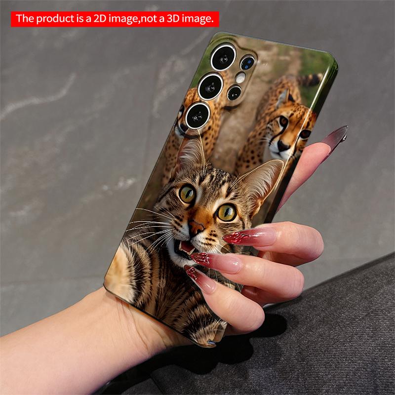2DFlat Samsung phone case Cheetahs Chase Tabby Cat Selfie Applicable to Galaxy S22 S23 S24 S25ULTRA S26 A12 A13 A14 A15 A16