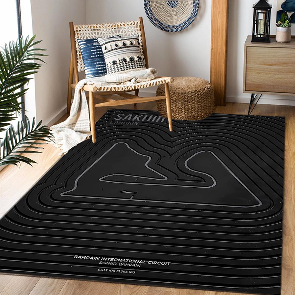 Sakhir Bahrain International Circuit Map Themed Durable Polyester Home Decor Large Size Logo Design For Living Room Game Room Doormat Machine Washable
