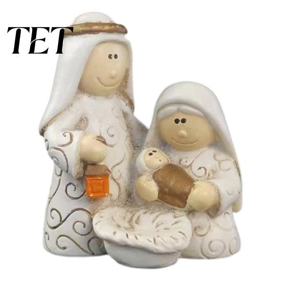 Religious Christmas Room Decor Mini Resin Nativity Figurine for Desktop Decor, Holy Family Manger Miniature Character Sets Scene Ornaments,