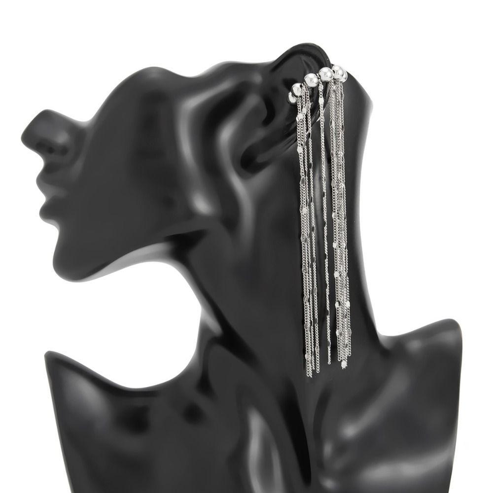 Alloy+Copper Chain Long Tassel Earrings Long Chain Round Beads Tassel Ear Clip Gothic Style No Piercing Required