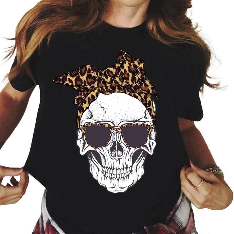 Harajuku Women's T-shirt Fashion Horror Skull Print Personality T-shirt Daily Casual Short Sleeved Unisex Top